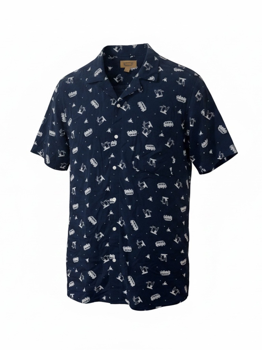Foundry Supply Co. Navy Short Sleeve Button-Down with White Print Large Tall